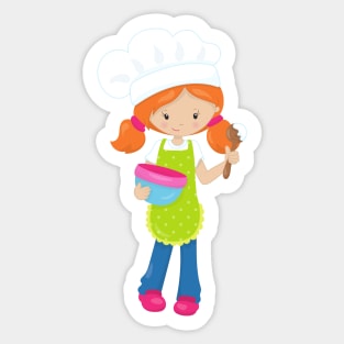 Baking, Baker, Bakery, Cute Girl, Orange Hair Sticker